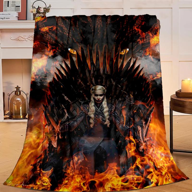 1PC Iron Throne Fire Flannel Blanket Gift, Suitable for Both Men And Women, Soft Ideal for Beds And Sofa, Birthday Or Christmas Gift