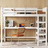 Loft Bed, 90 x 200, Children's Loft Bed with Storage Compartments and Under-bed Desk, Without Mattress, White
