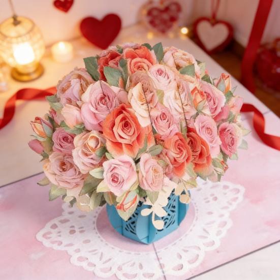 Forever-Blooming 3D Pop-Up Flower Recyclable Paper Romantic Memories Valentine’s Card Eternal Card Handmade Day Anniversary Birthday