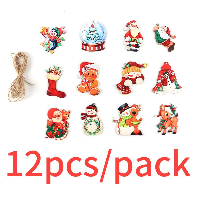 (12 шт/упаковка) 4,9-8,5 см Рождественский кулон Деревянные подвески Цветные деревянные блоки Детский мультяшный Снеговик Праздничное украшение Сделай сам