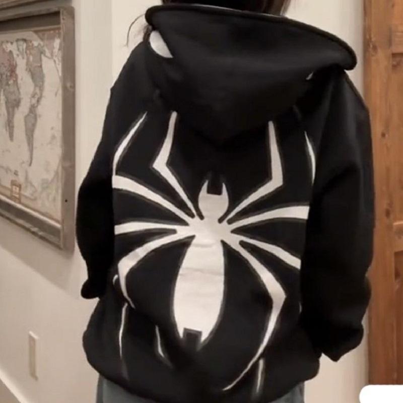 Толстовка с капюшоном Spider на молнии для женщин и мужчин в уличном стиле Harajuku с принтом, свободная куртка с капюшоном, рубашка в стиле панк-готика, одежда Y2K, толстовка
