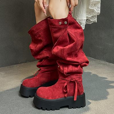 Длинные женские сапоги на плоской подошве, дизайнерские замшевые туфли на платформе для женщин, зимние высокие сапоги, модный тренд, готические мотоциклетные сапоги, женские