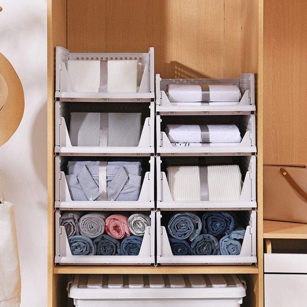 Plastic Clothes Sorting Rack Stackable Storage Baskets Saving Space Wardrobe Storage Box Kitchen