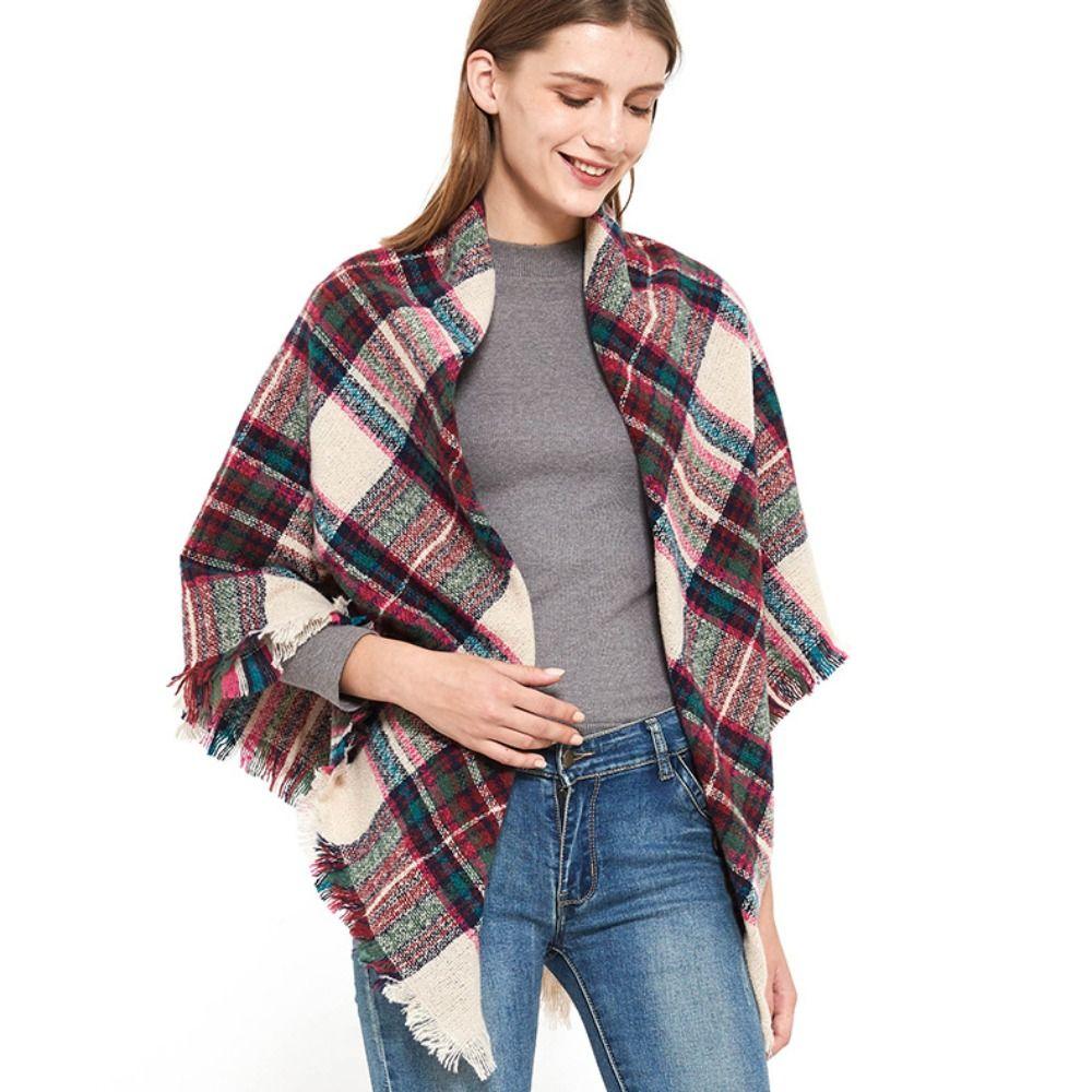 Tassel Plaid Scarf Wool Winter Scarves Elegant Large Shawl Student