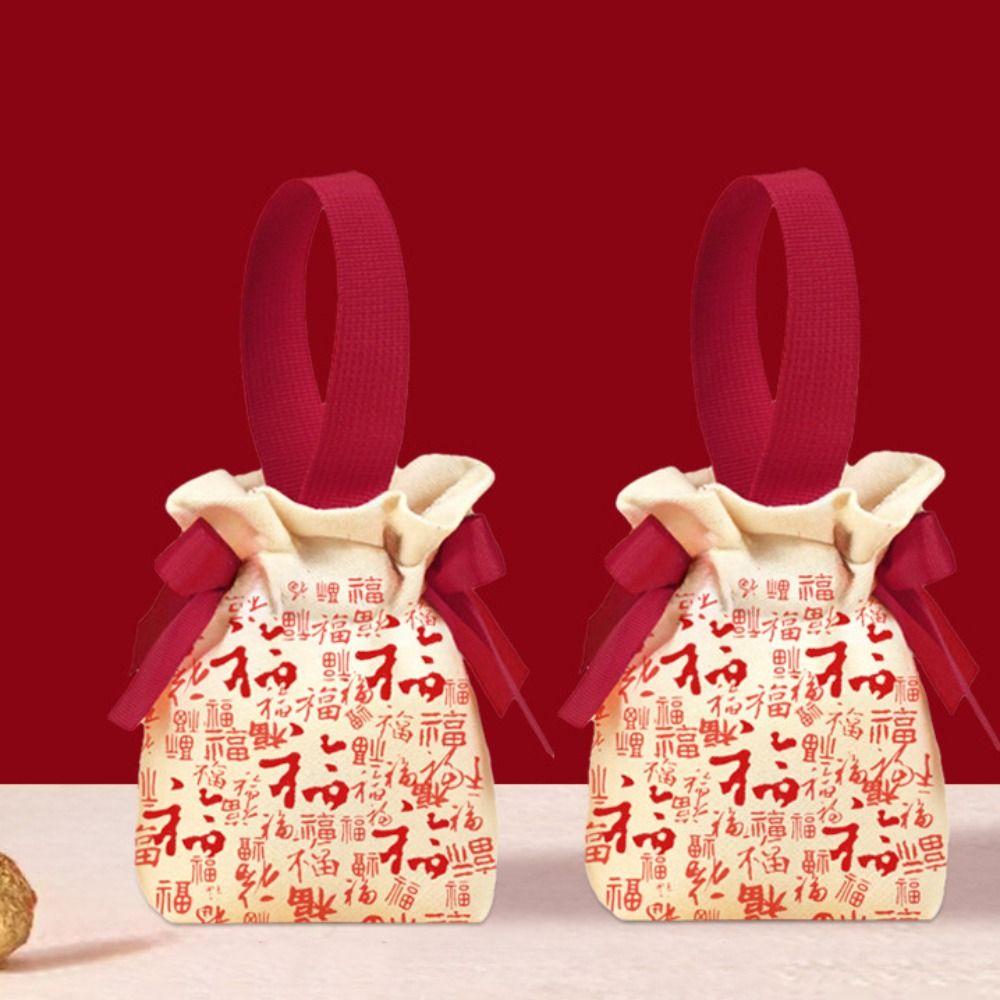 Свадебный мешочек для конфет с бантом Холщовая сумка в китайском стиле Милая маленькая сумочка на запястье Вечеринка
