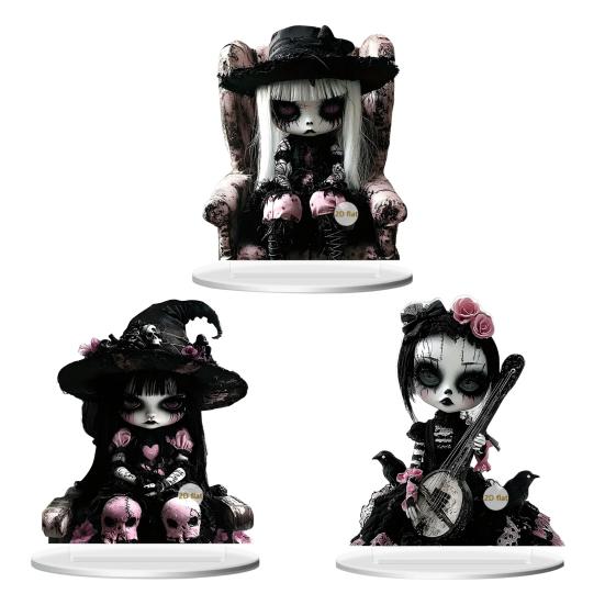 Halloween Ghost Witch Table Sign with Base 2D Flat Acrylic Spooky Female Ghost Decoration Holiday Party Home Office Desktop Ornament