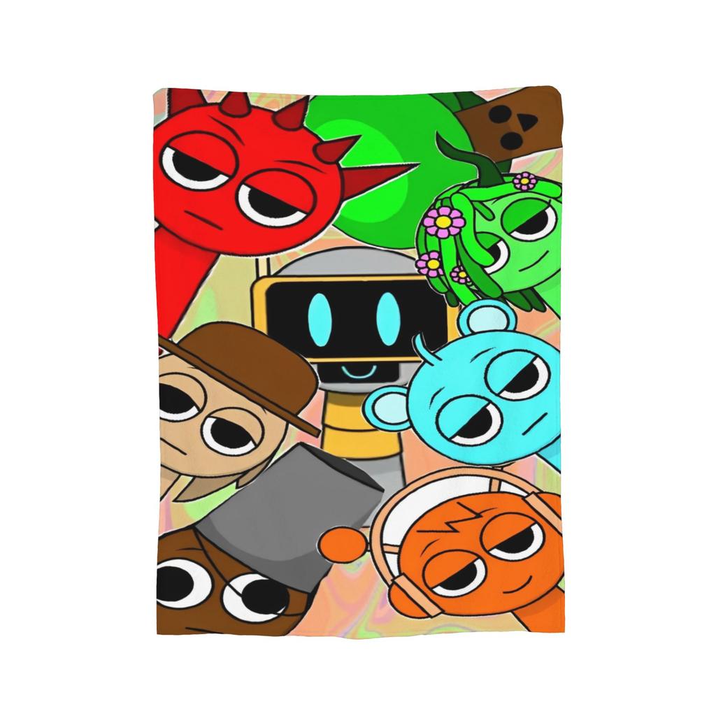 Sprunki Beats Horror Music Box Flannel Throw Blankets Blankets for Bed Office Lightweight Quilt,