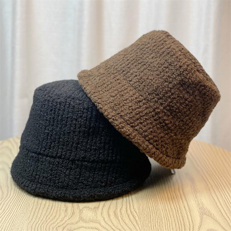 Lamb wool face-slimming fisherman hat for women, autumn and winter versatile, plush, cute, warm, adjustable bucket hat