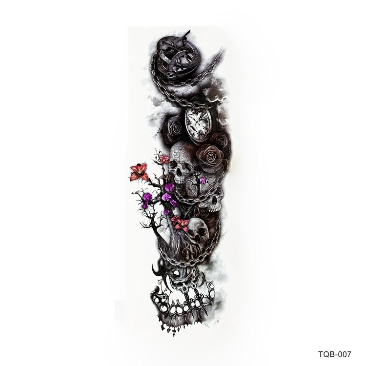 Full Arm Large Skull Temporary Fashion Body Art Adults Waterproof Hand Fake Tatoo Sticker for Women Men