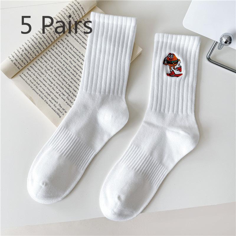 5 пар мужских и женских вышитых носков средней длины с впитывающими пот мультяшными рисунками