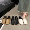 Korean Fashion Bag Head Half Slippers Women Wear Flat Bottom Summer and Autumn Soft Leather Non-slip Square Head One Foot Lazy Shoes