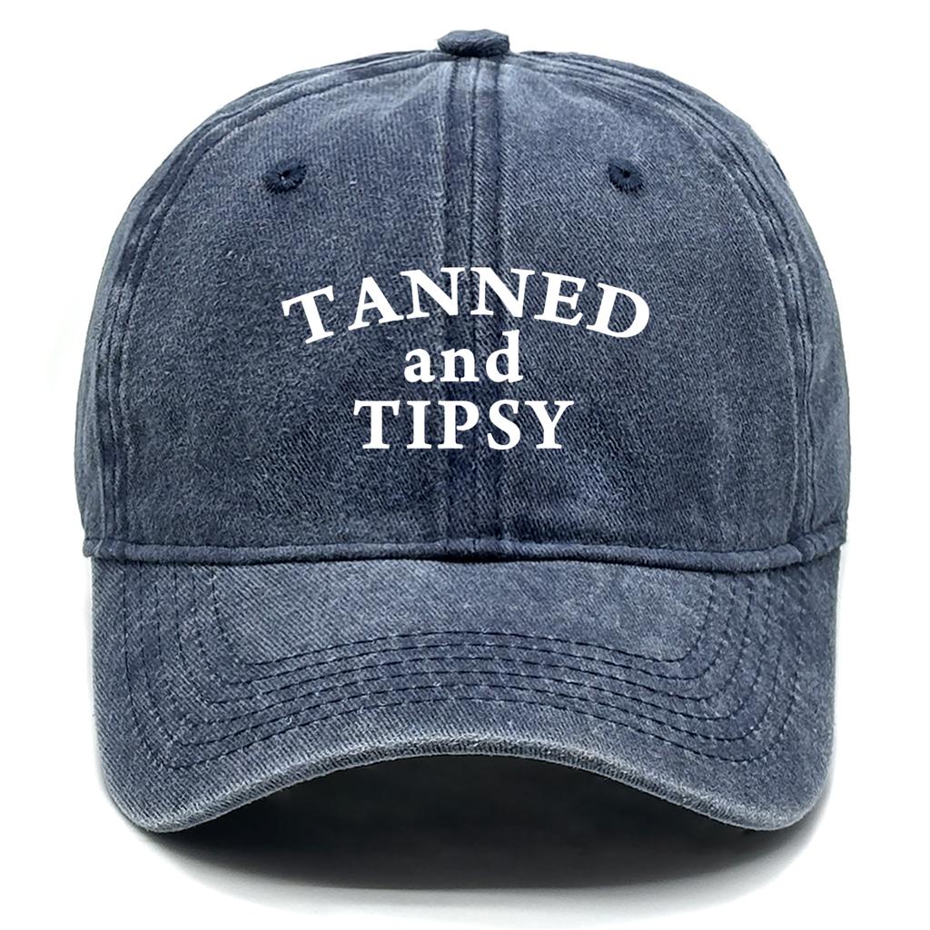 Unisex Adjustable Sun Hat "Tanned and Tipsy" Print Trucker Cap Distressed Retro Outdoor Snapback Baseball Caps One Size Fits All
