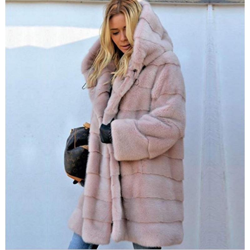 Женская кожаная куртка большого размера, уличный хипстер без пояса, однотонная, с длинным рукавом, искусственный мех, с капюшоном, теплая.