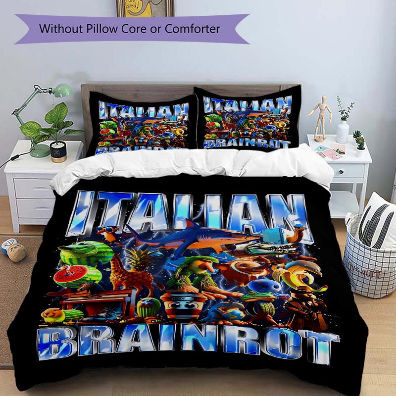 Italian Brainrot Adventure Print 3Pcs Bedding Setduvet Cover With 2 Bedropillowcase Home Birthday Gift