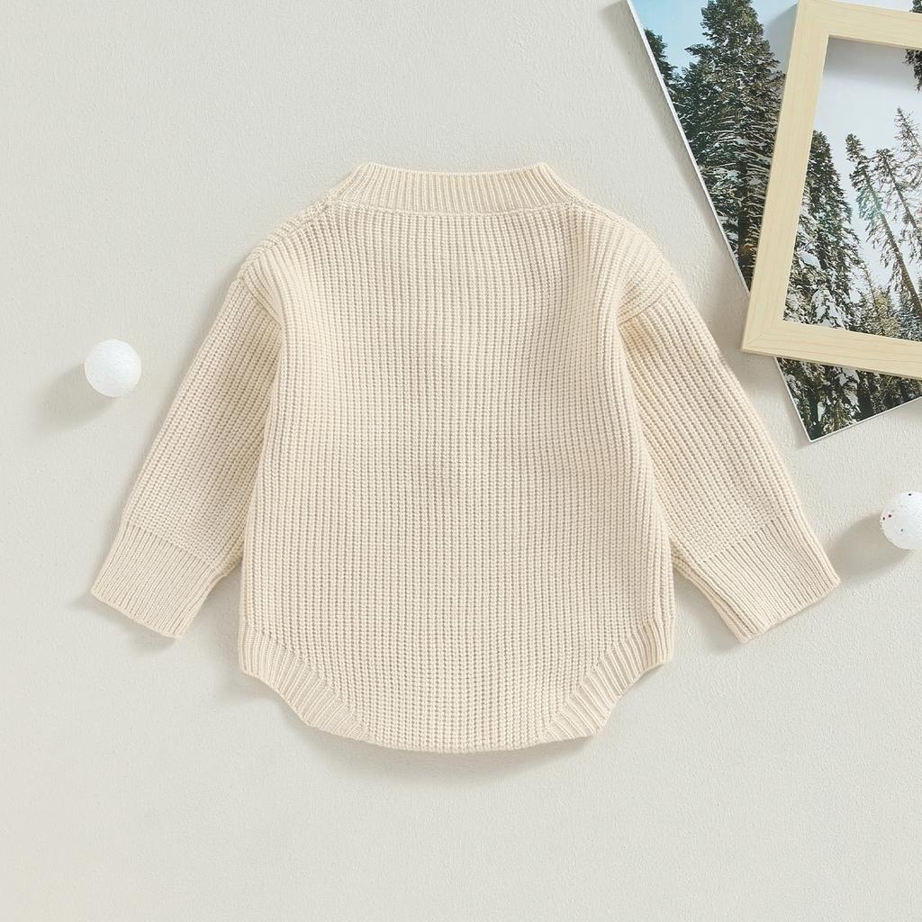 Baby Girl Fall Romper Long Sleeve Letter Embroidery Round Neck Knit Bodysuit Newborn Sweater
