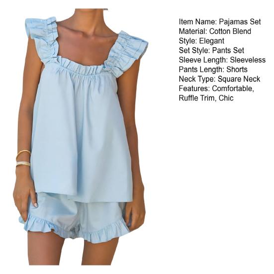 Женский пижамный комплект из 2 предметов: майка с оборками и шорты, летний комплект без рукавов для отдыха на бретельках