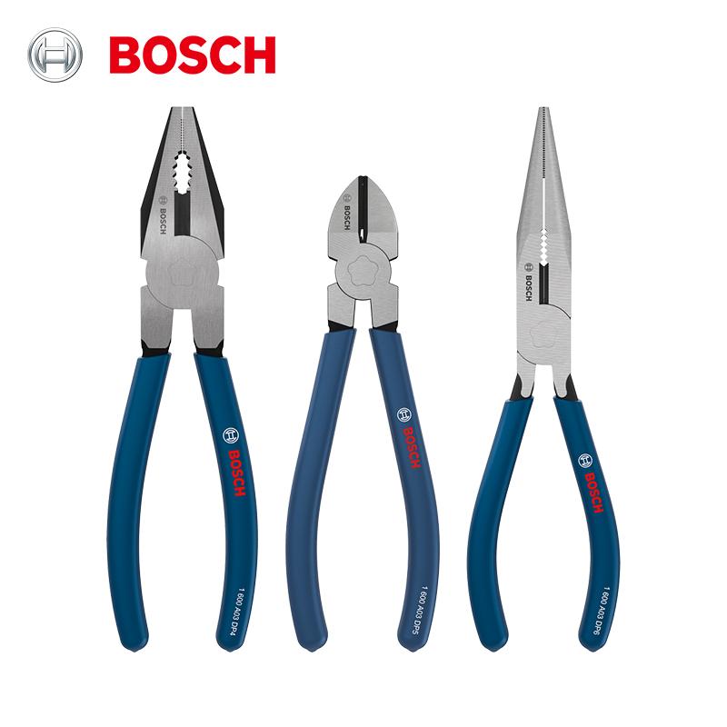 Bosch Набор из 3-х пассатижей, Хромованадиевая сталь, Закаленные губки, Черное фосфатированное покрытие, Эргономичные обрезиненные рукоятки, Длинногубцы и Бокорезы