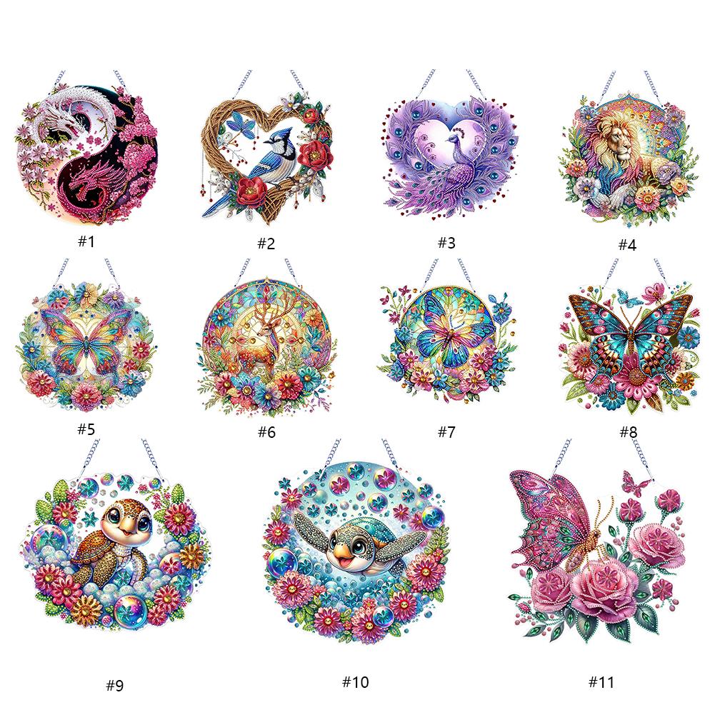 Animal Theme 2D Flat DIY Special Shape Rhinestone Diamond Art Window Pendants Diamond Painting Set Wall Decor for Home & Windows