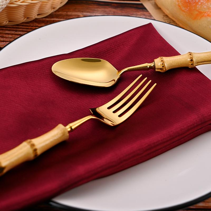 Новый набор столовых приборов с бамбуковой ручкой, набор столовых приборов из натурального бамбука из нержавеющей стали, нож, вилка, ложка, набор столовых приборов, набор столовых приборов из бамбука