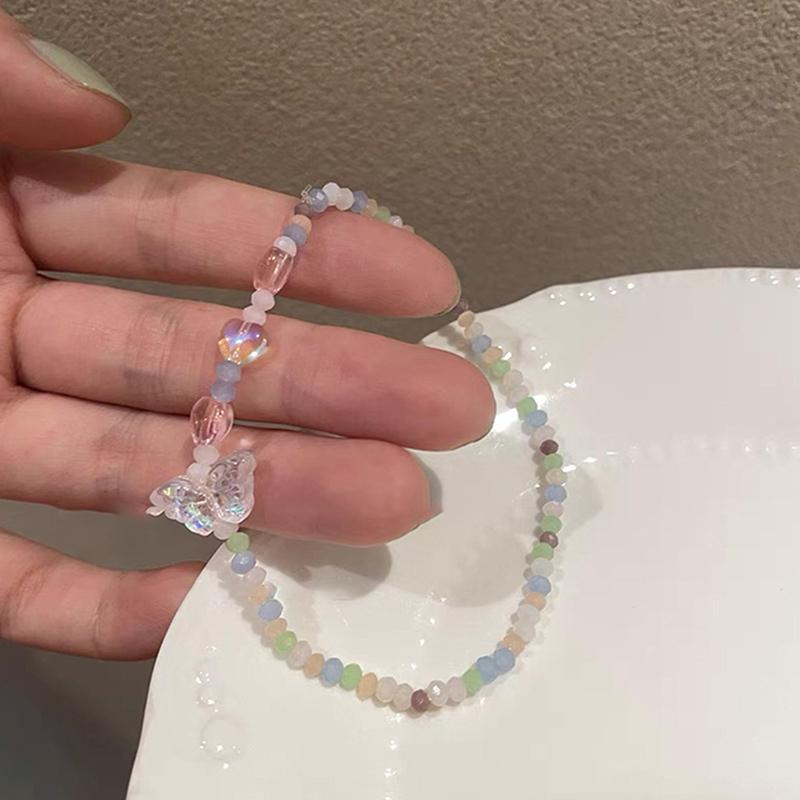 Браслет из бисера, милый простой браслет, милая стеклянная бабочка, цветок, акрил для женщин, девочек, ювелирные изделия, подарки