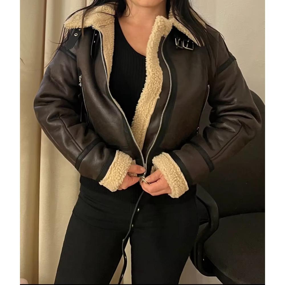 Женская мода толстая теплая искусственная овчина куртка пальто винтажная с длинным рукавом пояс подол женская верхняя одежда