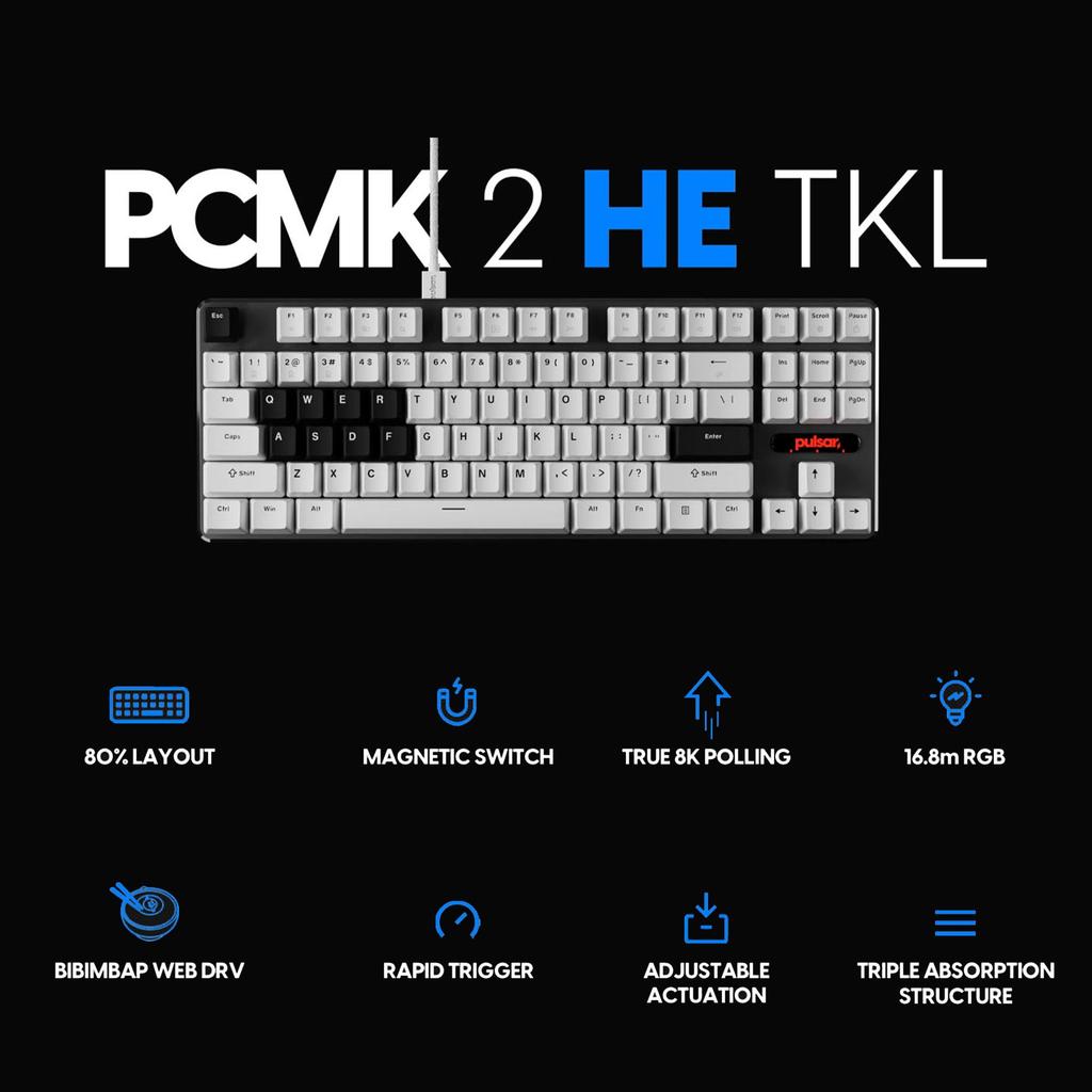 Игровая клавиатура Pulsar Gaming Gears PCMK 2HE TKL с английской раскладкой ANSI, 87 клавиш, магнитный переключатель, частота опроса 8K [оригинальный отечественный продукт]
