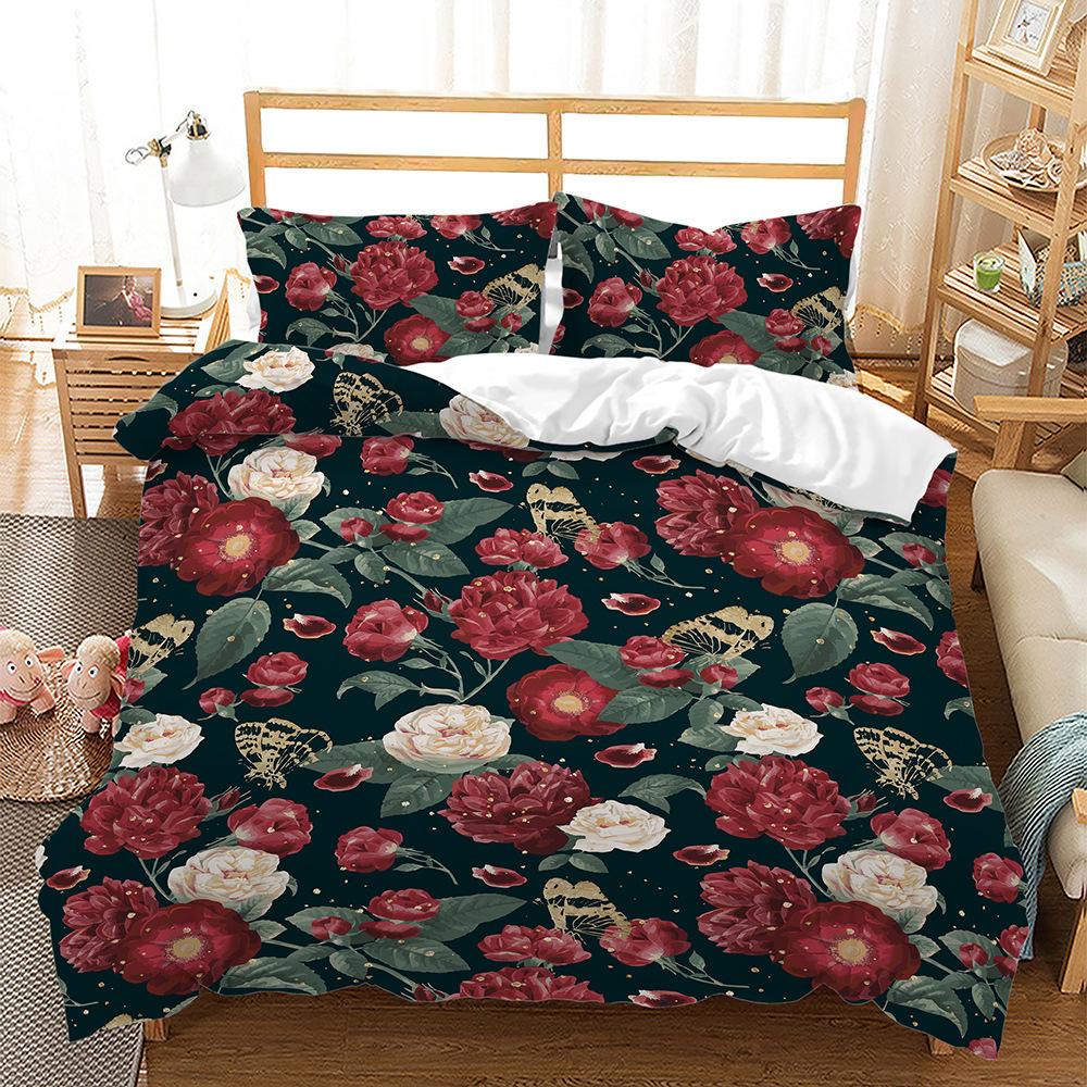 Комплект постельного белья Home Textile: трехсекционное одеяло с цветочным принтом и цифровой печатью.