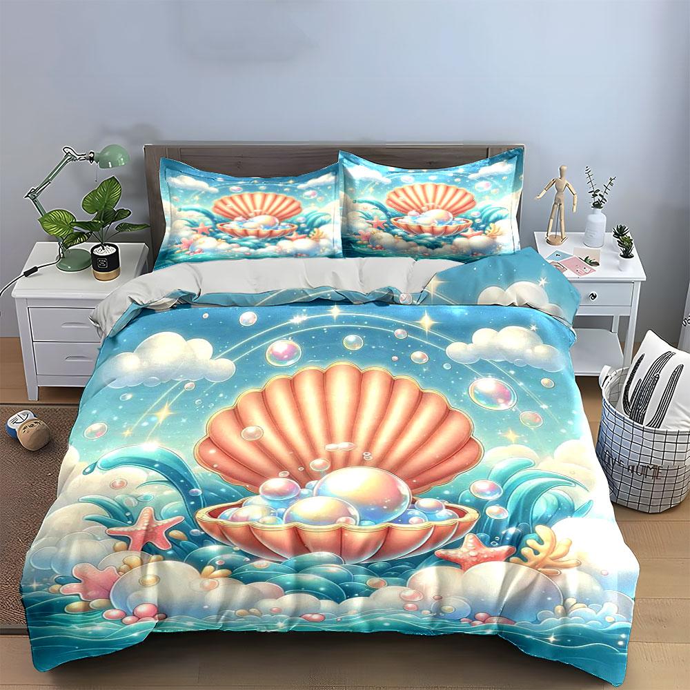 Shell, pearls, starfish, clouds. Bedding sets Duvet cover sets Duvet covers Pillowcases(1*Duvet Cover 2*Pillowcases without duvet insert)