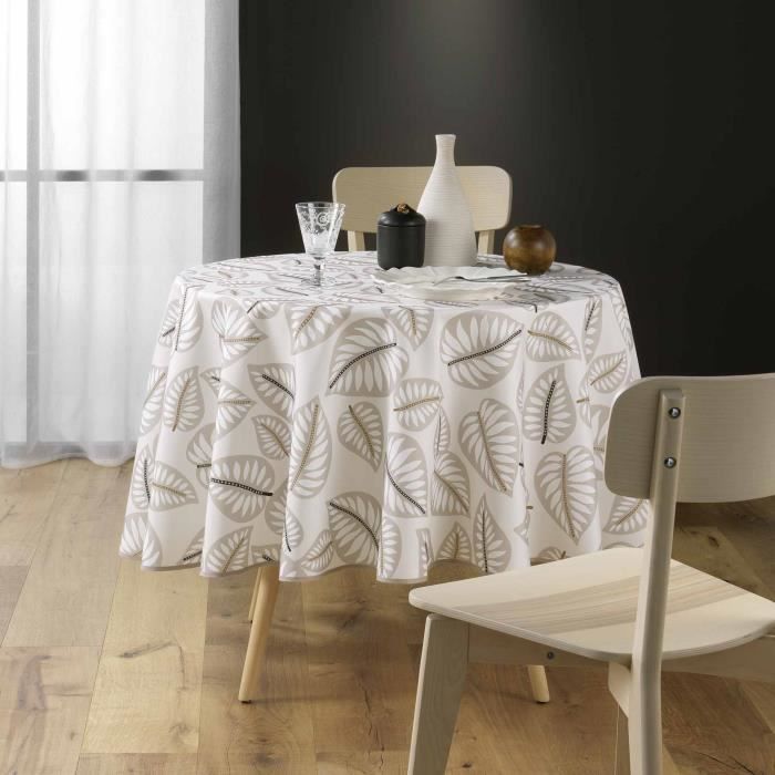 Nappe de table ronde - Alma - Beige - 180 cm - Anti-taches - Infroissable