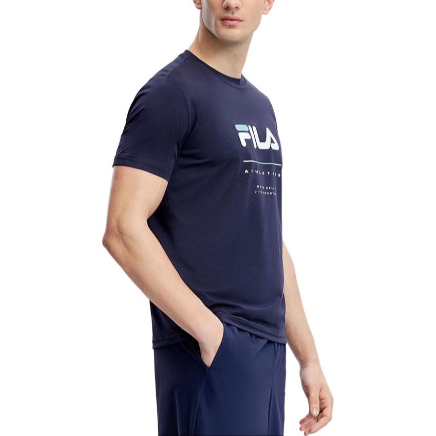 Fila Базовая простая спортивная фитнес-футболка с круглым вырезом и коротким рукавом, мужская, топы, темно-синяя A11M331104FNV