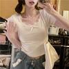 White Cute Short Sleeve Lace T-Shirt Women's Summer Top Sweet Slimming Cropped Tops