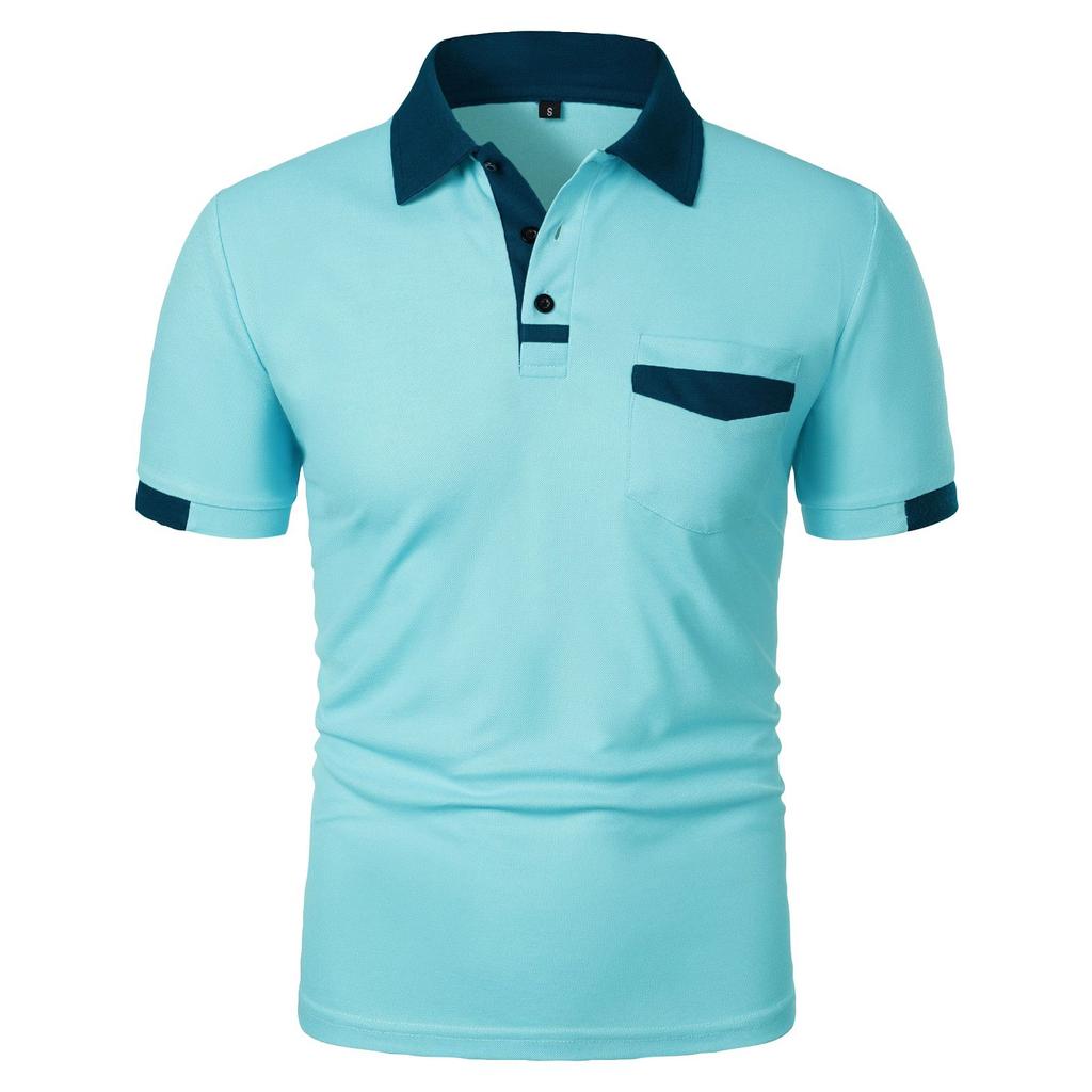 Мужская повседневная рубашка с коротким рукавом и карманом на пуговицах с цветными блоками