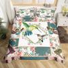 Hummingbird Print Duvet Set Three-Piece Bird Flower Bedding Set Quilt Cover Full Size