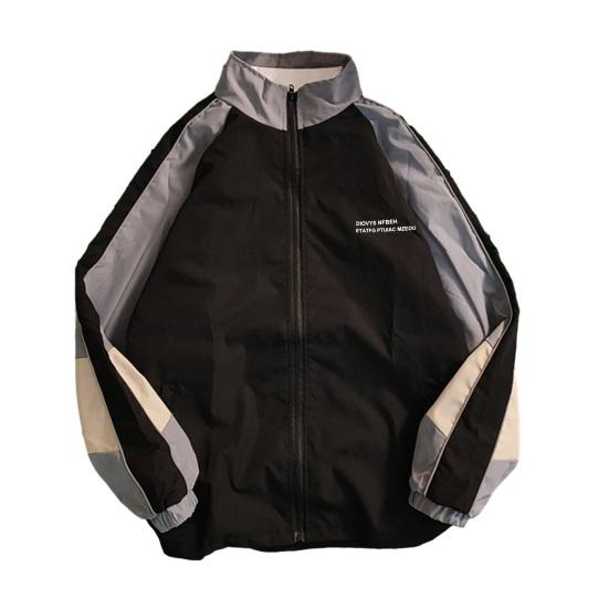 Мужская куртка колор-блок свободного кроя винтажная длинные рукава застежка-молния воротник-стойка ветрозащитная