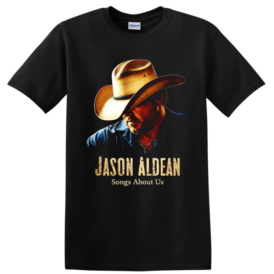Jason Aldean Country Singer Cowboy Hat Portrait Songs About Us T Shirt Music Tee