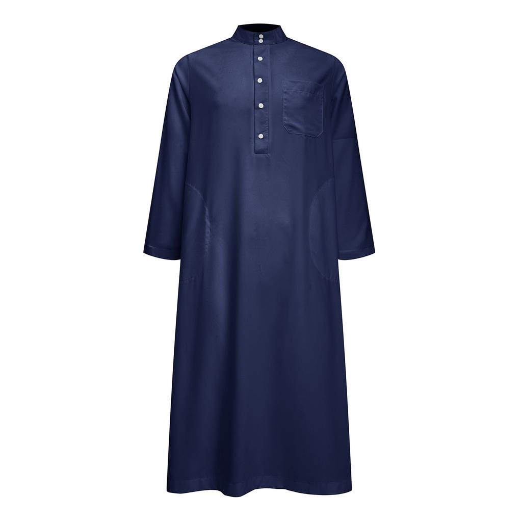 Однотонный стоячий воротник с длинными рукавами и карманами для мусульманских мужчин