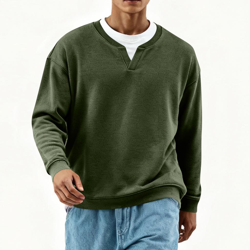 Мужская мода Однотонный Круглый вырез Длинный рукав Повседневная мода Универсальный Длинный рукав Свободная футболка Топ