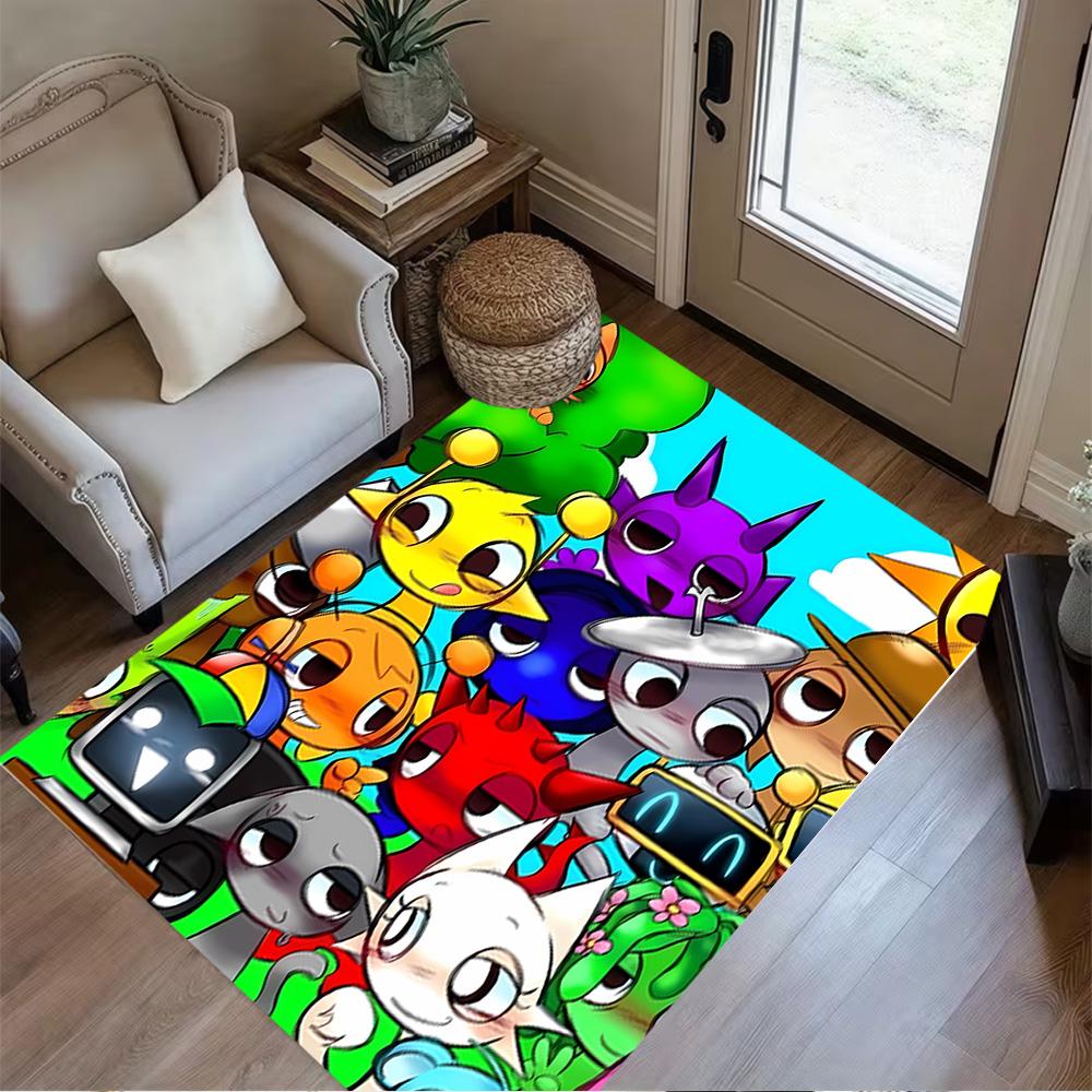 Colorful Creatures Gathering Floor Rug Office Rug Suitable for Kitchen Dining Room Decorate room Outdoor Antislip Carpet Anime Office Decor