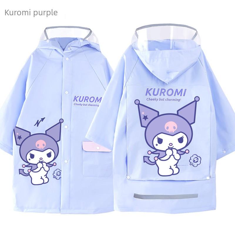 Kuromi Children's Raincoat for Girls with Backpack Space, Large Brim, Waterproof Jacket for Boys and Girls, Mid-Length Style