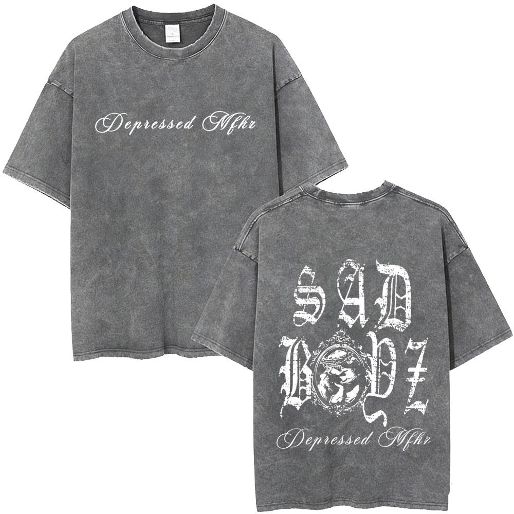 Washed Vintage Junior H Sad Boyz Depressed Mfkr Album Tshirt Men Fashion Oversized T Shirt Mens Hip Hop Ocollar Tshirts