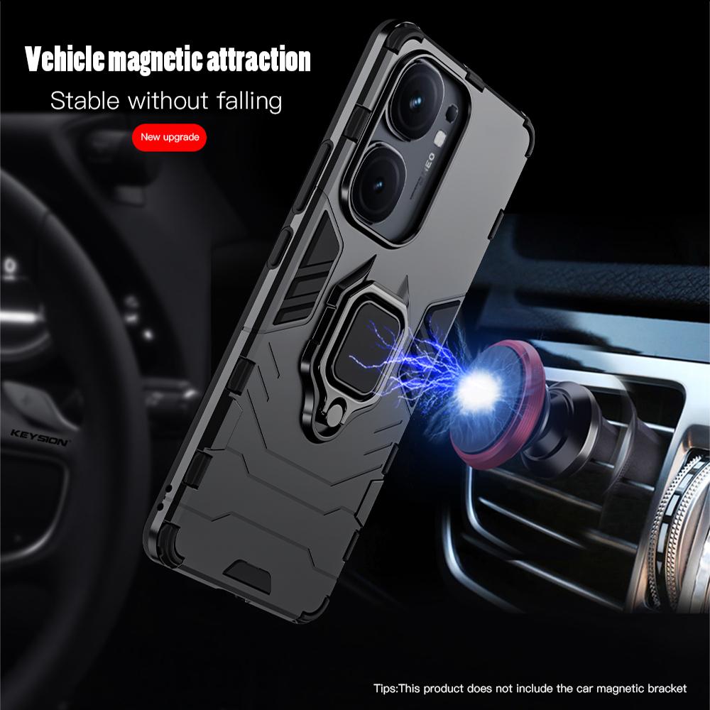 KEYSION Противоударный защитный чехол для IQOO Neo9 Pro 8 Pro 7SE, мягкий силикон + ПК, металлическое кольцо-подставка, задняя крышка для телефона для VIVO IQOO Neo 9