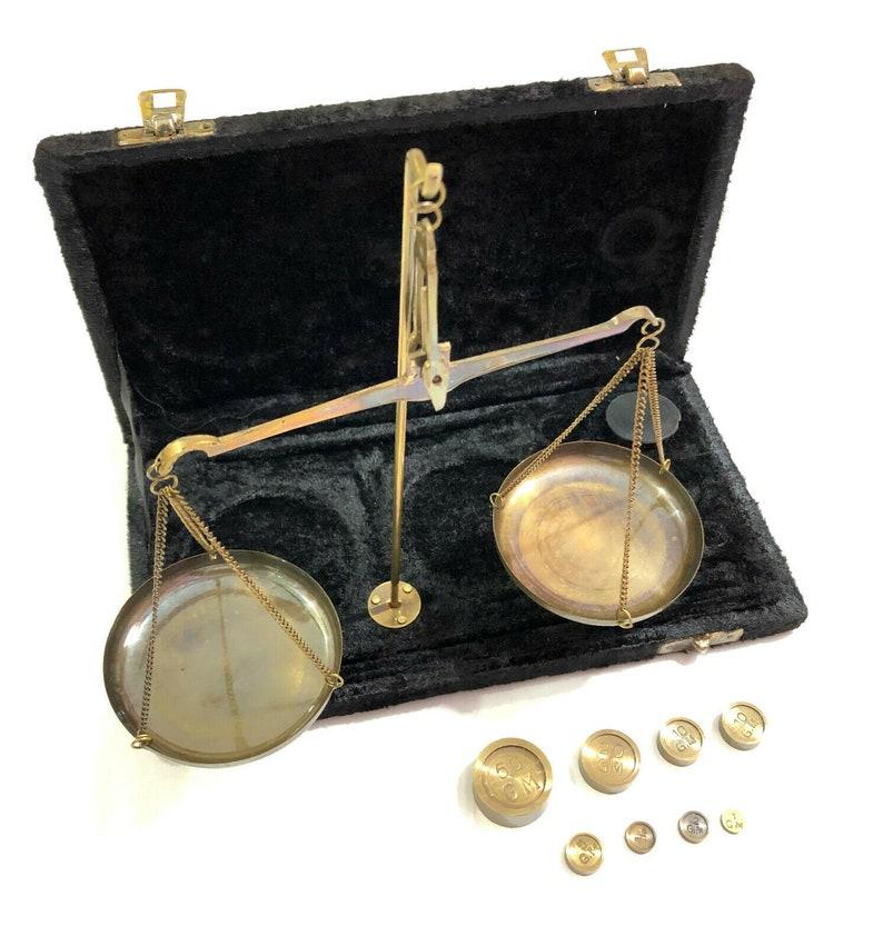 Exquisite Brass Weighing Scale, Apothecary Balance Scales, Brass Apothecary or Jewellery Balance Scale, With Wooden Velvet Box Scales