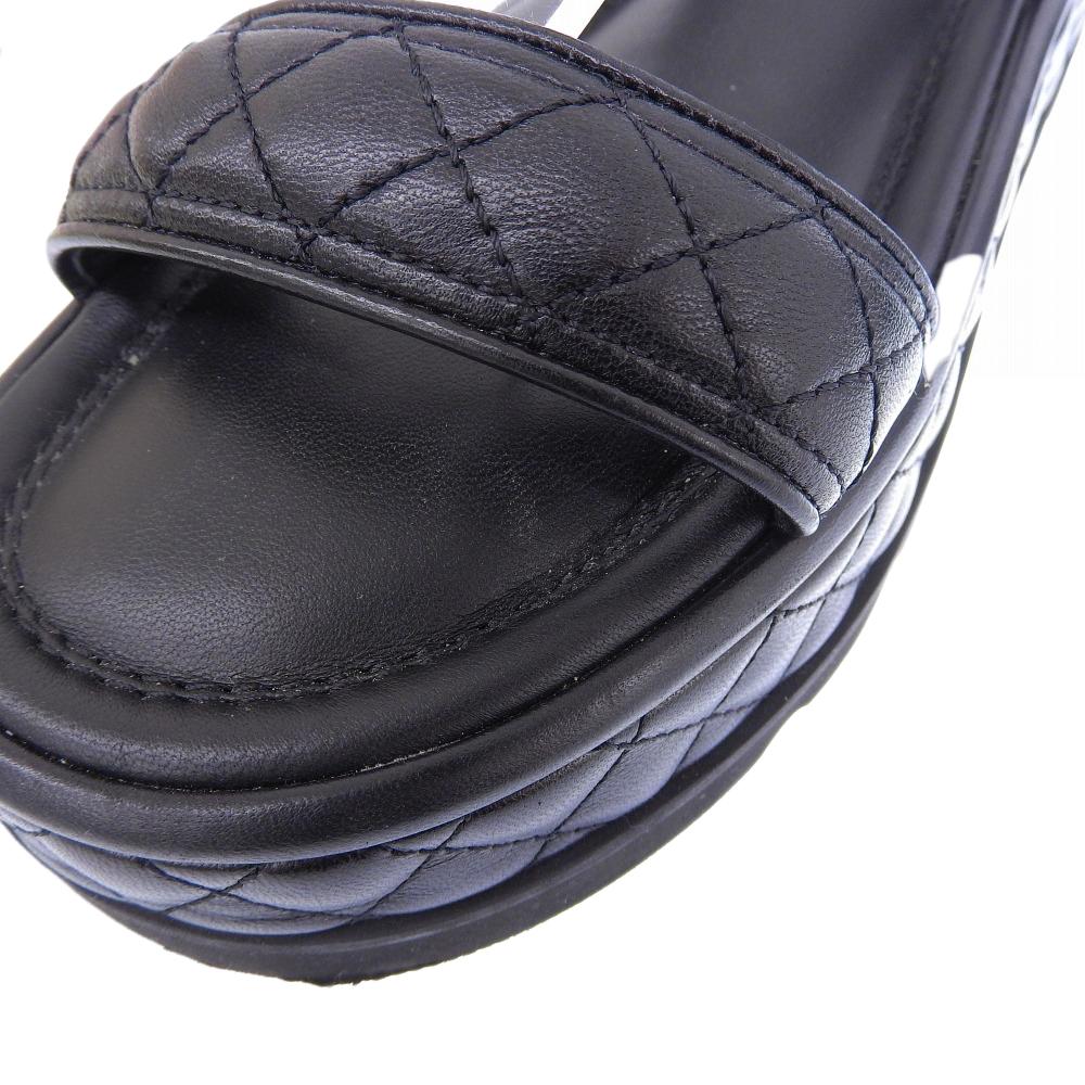 Chanel Métiers d'Art Collection Leather CC Logos Matelasse Platform Velcro Sandals Women's Size 22A G39143 Shoes 38 blackUsed