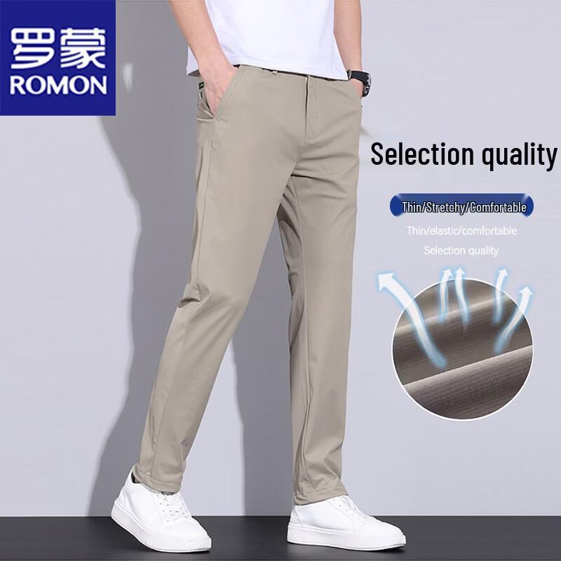 ROMON Men's Summer Business Casual Straight Fit Stretch Pants