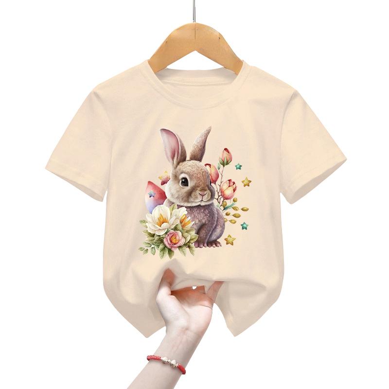 Детские футболки с принтом кролика, детская одежда, топы с рисунком цветка для мальчиков и девочек, винтажные повседневные модные детские футболки с животными