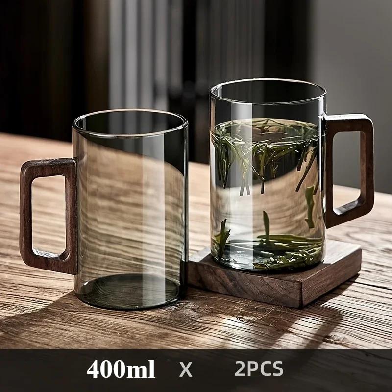 Wooden Handle Glass Tea Cup High Temperature Resistant Living Room Cup Water Set Household Hospitality Cup
