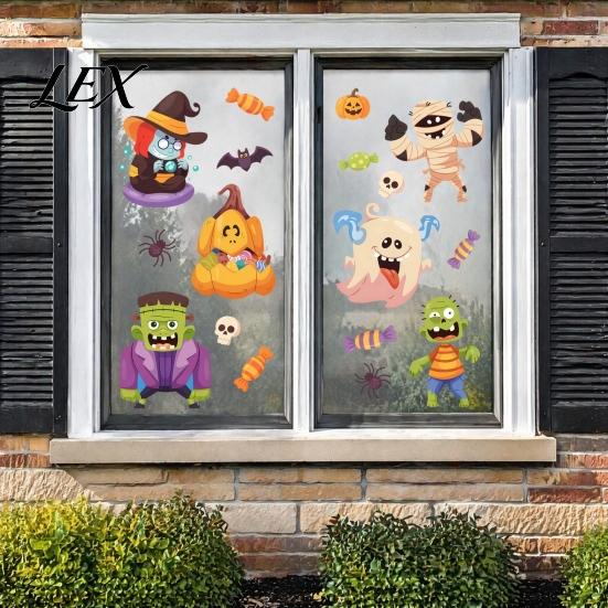 Halloween Static Window Clings Clings, Cartoon Ghost Pumpkin Witch Monsters Decals, Waterproof Holiday Party Atmosphere Props Removable Glass Stickers