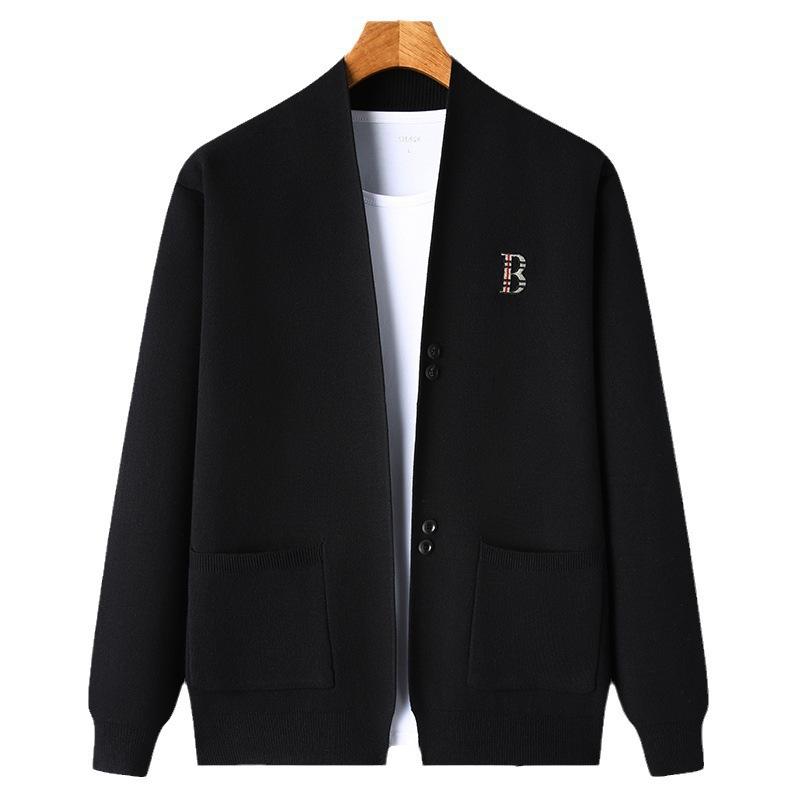 Трикотажный кардиган Мужская одежда Тренд Простой вышитый свитер Пальто Весна и осень Досуг Красивый свитер