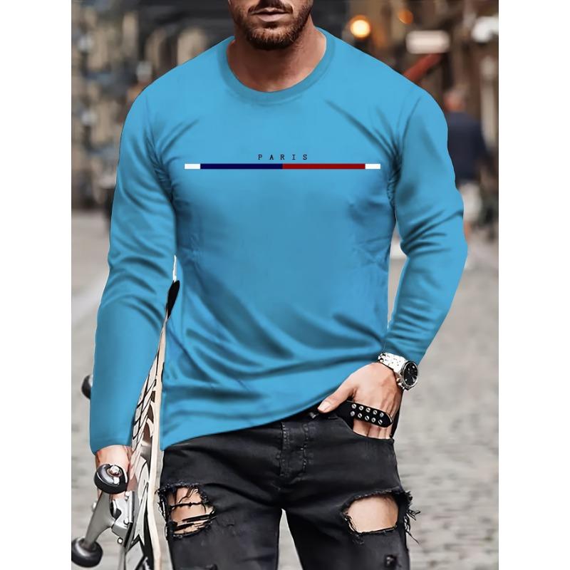 Градиентный буквенный принт мужская футболка с длинным рукавом повседневный уличный топ с круглым вырезом модный повседневный свитер с длинным рукавом осенняя мужская одежда