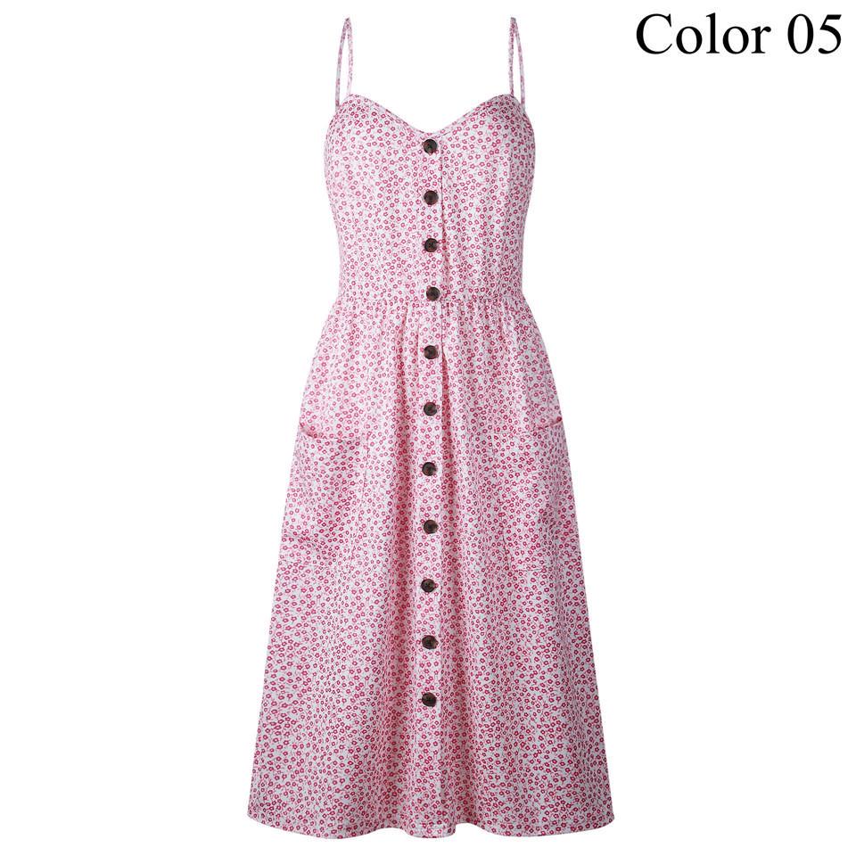 Sexy V Neck Backless Floral Summer Beach Dress Women Striped Button Pineapple Party Midi Dresses